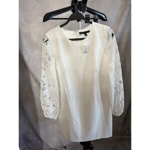 Women's White House Black Market Lace Sleeve Shift  Dress Ecru, Size 12, NWT